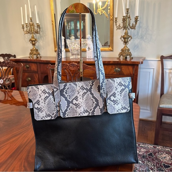NWT Doncaster Italian Leather Tote – Black with Snakeskin Accents - Picture 1 of 16
